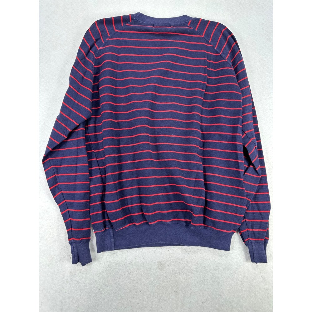 Vintage Izod Lacoste Mens Large Striped Crewneck Sweatshirt Navy Blue Red Cotton - Picture 3 of 7